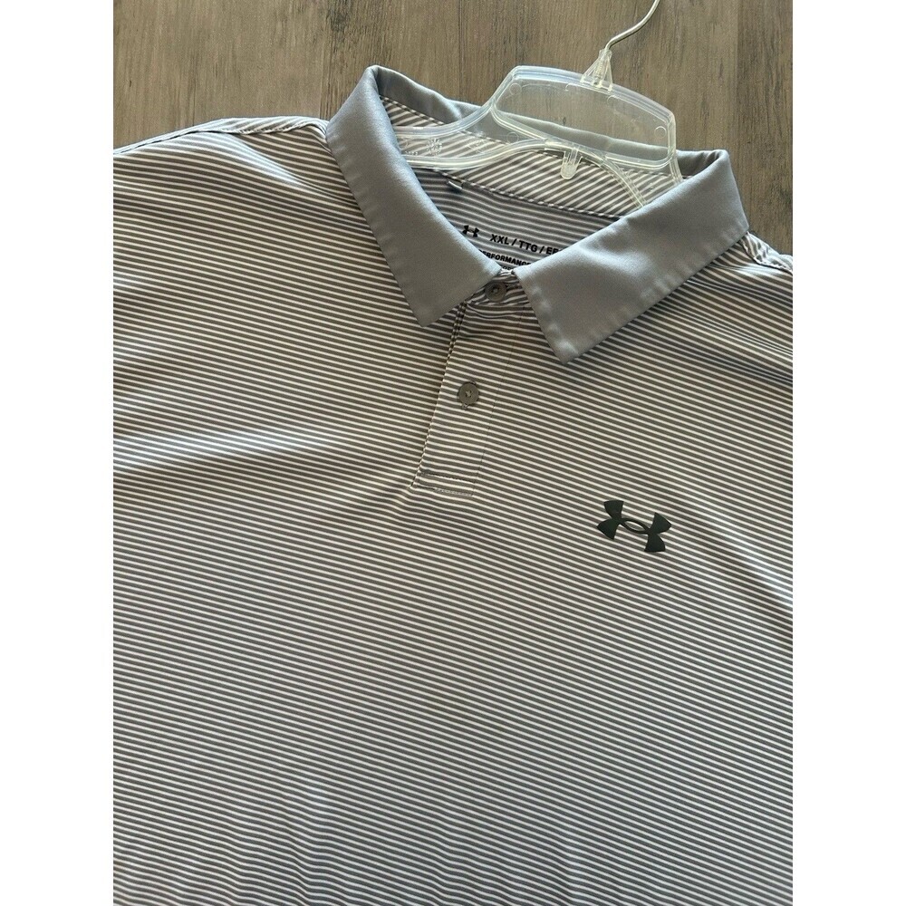 Under Armour Men's Loose HeatGear Performance Gray Stripe Golf Polo Shirt XXL
